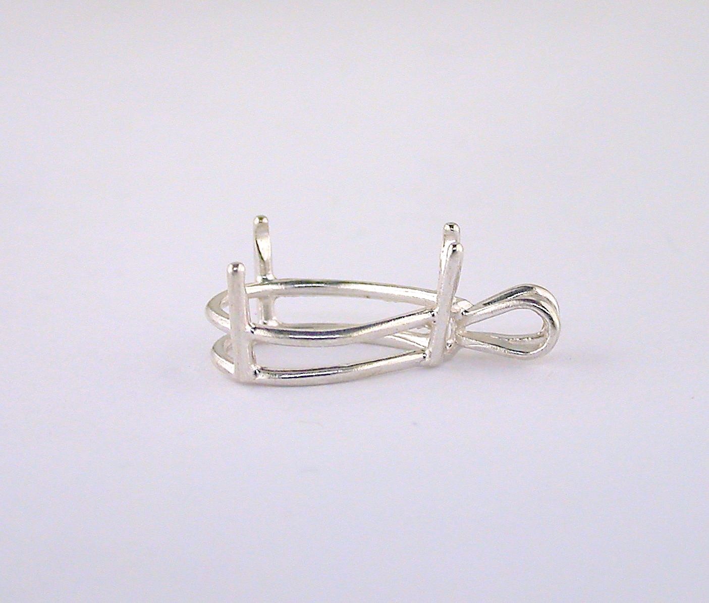 Pear Shape 4 Prong Wire Mount Pendant Setting Sterling Silver