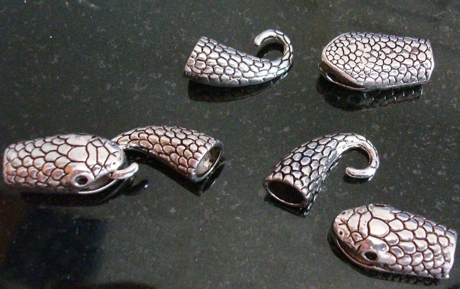 38mm Silver plt snake head jewelry clasp 3 sets heavy hook & eye clasps fpc309b