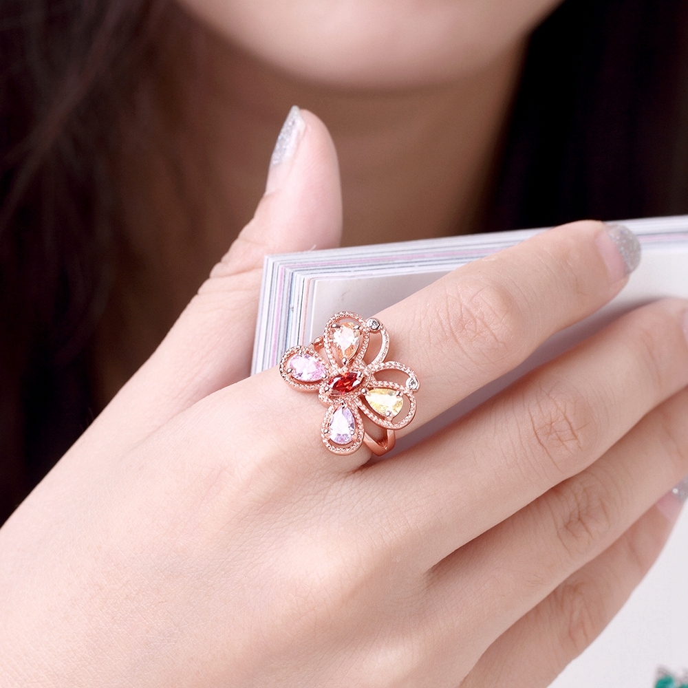 18K Rose Gold Plated Fashion Ring AAA Zirconia Women Butterfly B260