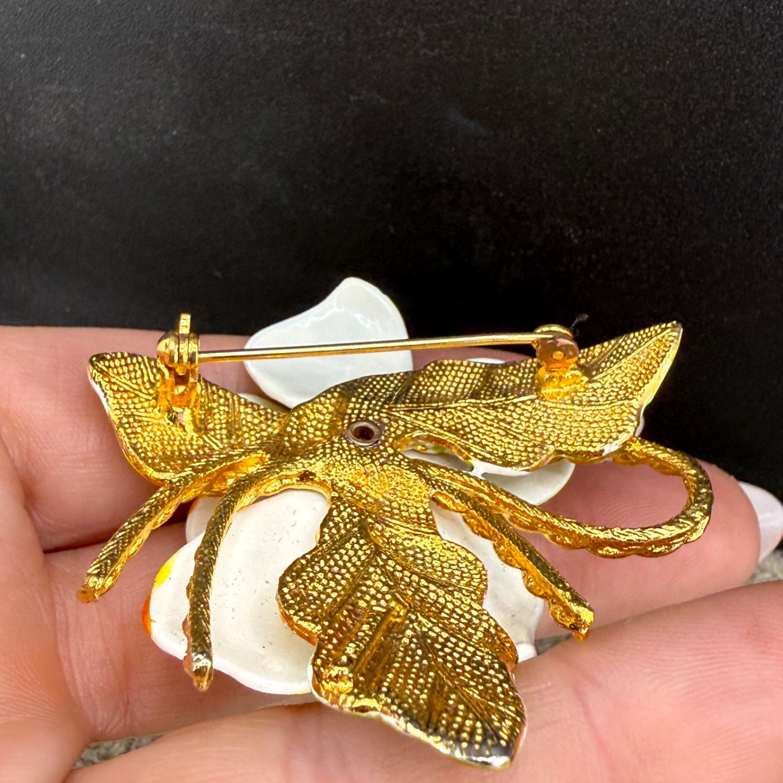Vintage Enamel Flower Brooch Yellow Mod Pop Art