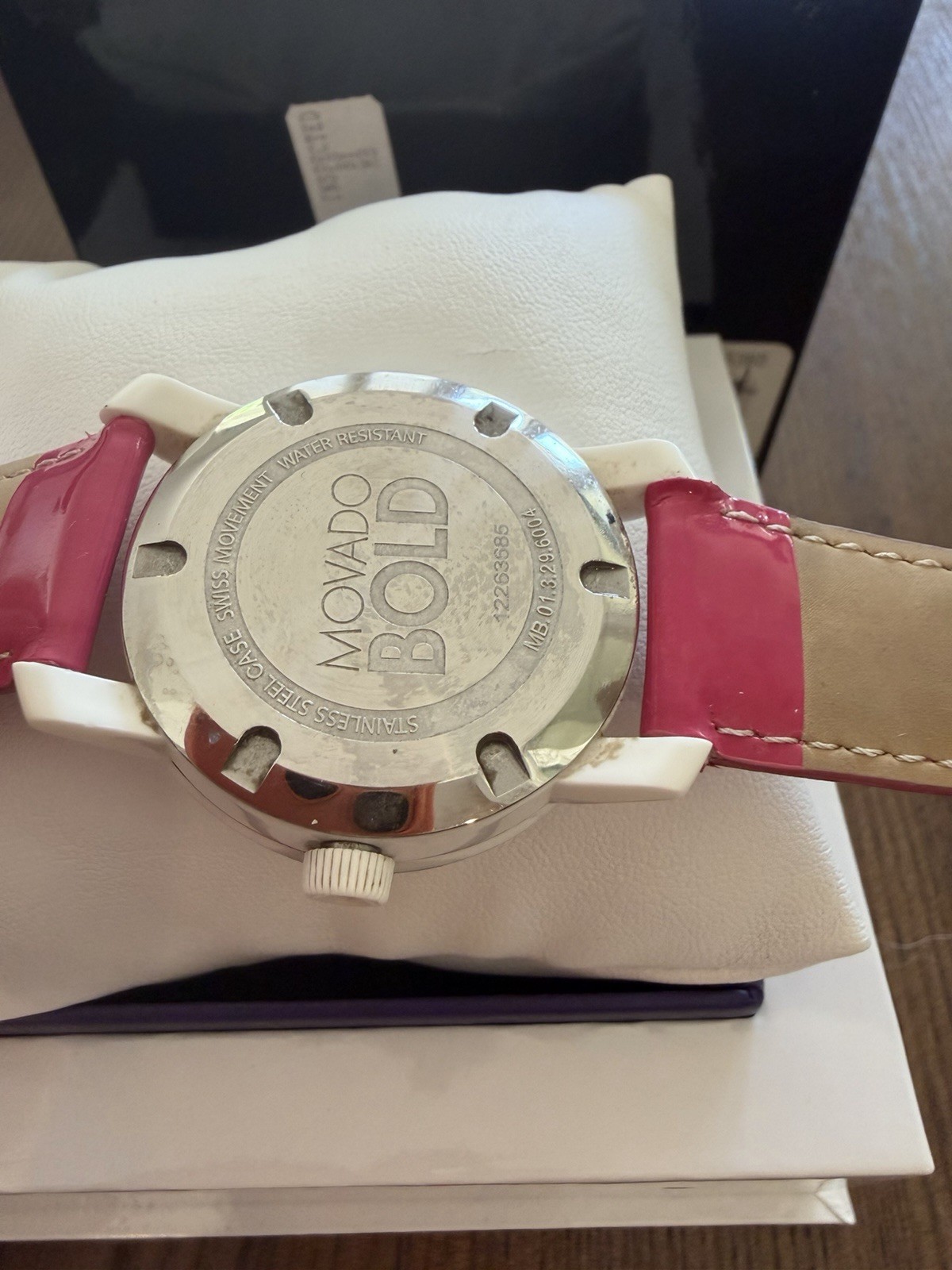 Movado Women’s BOLD Pink Leather Pink Dot Swiss 36mm Steel Watch 3600177