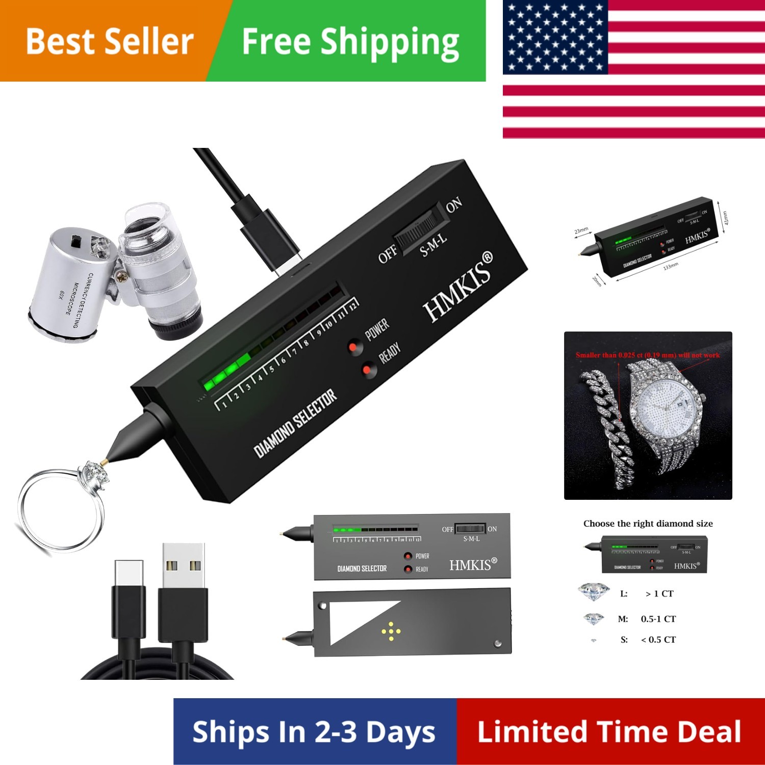 Diamond Tester Pen, Professional Jewelry Diamond Tester with 60X Jewelry Loup…