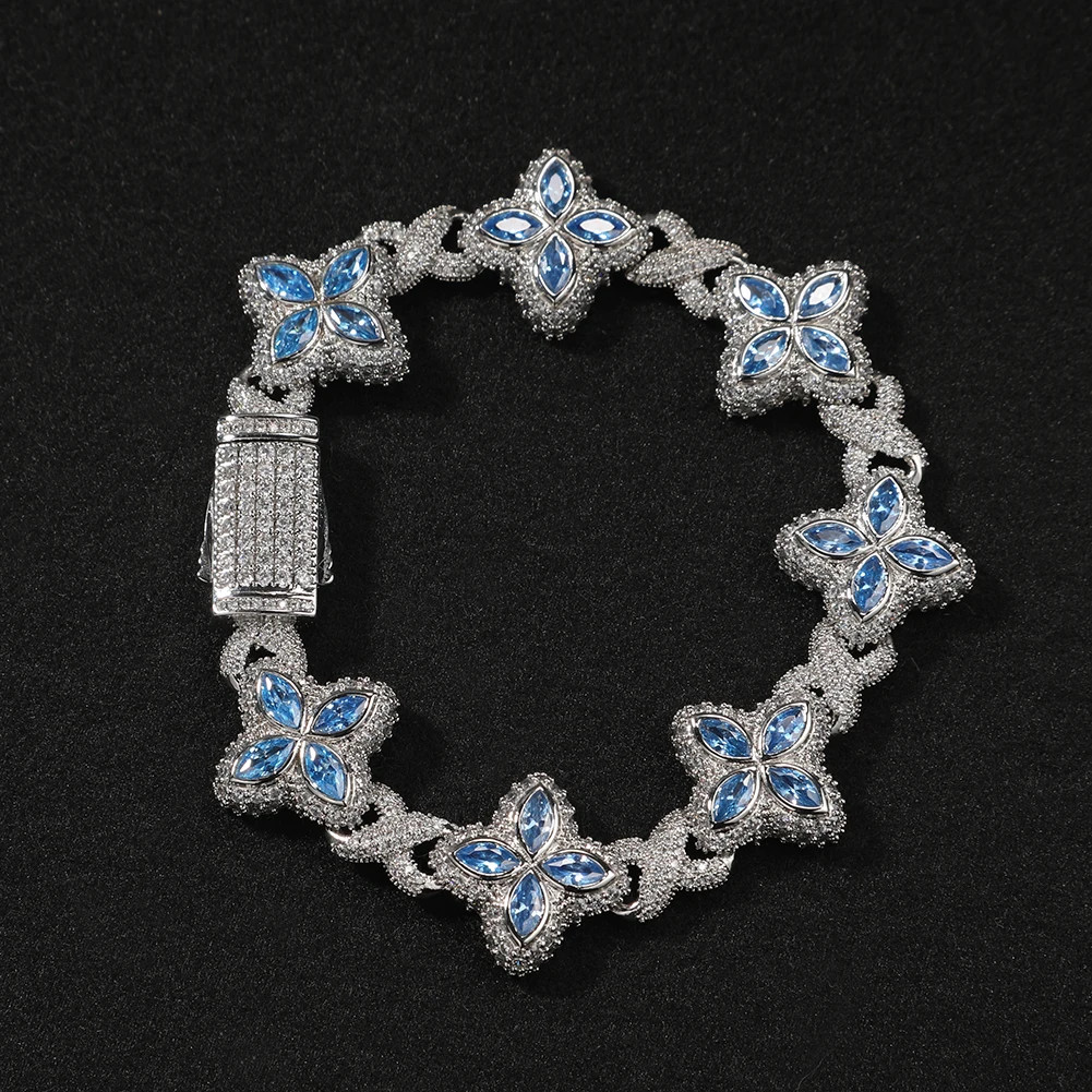 UWIN Iced Baby Blue Baguettecz Floral Infinity Bracelets for Women Men Cubic