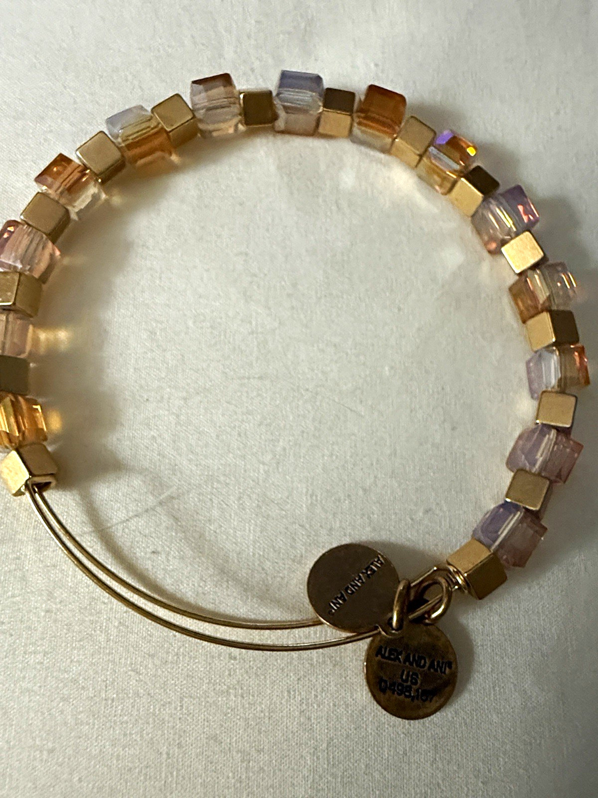 ALEX AND ANI Gold-Tone Brass Beaded Bangle Bracelet, Cube Crystals, Dangle