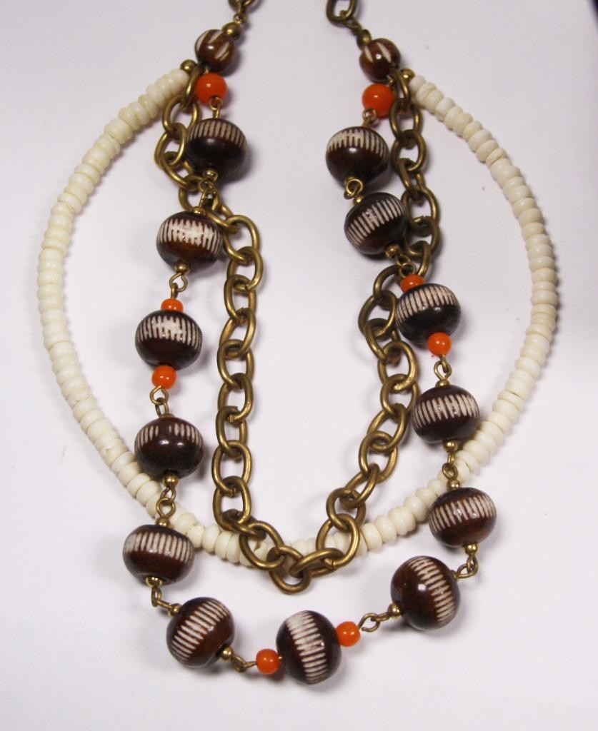 Womens MultiStrand Ivory & Brown Beads Necklace Fashion Costume Jewelry jxuc New