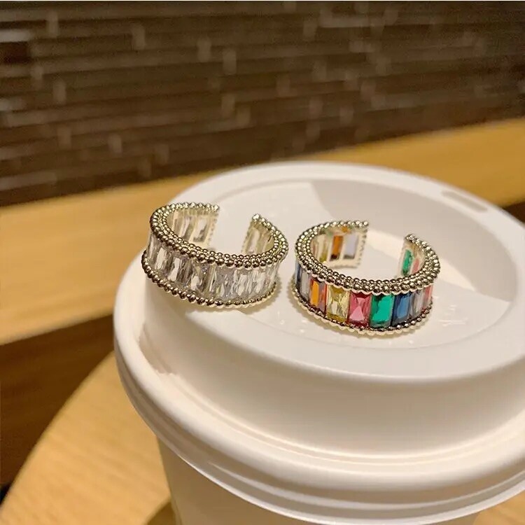 Womens Gold Plated Ring Luxury Zicron Gemstone Open Adjustable Jewelry Gift