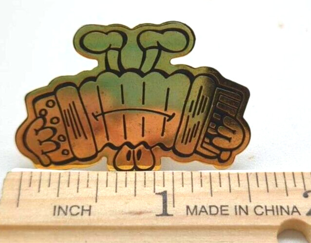 Vintage 1980s Accordian Player Gold Tone Die Struck Lapel Pin With Backer