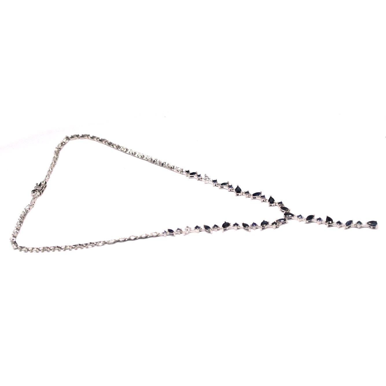 Thai Handmade 4 x 6 mm. Blue Sapphire White Zircon Necklace 17.0 In.