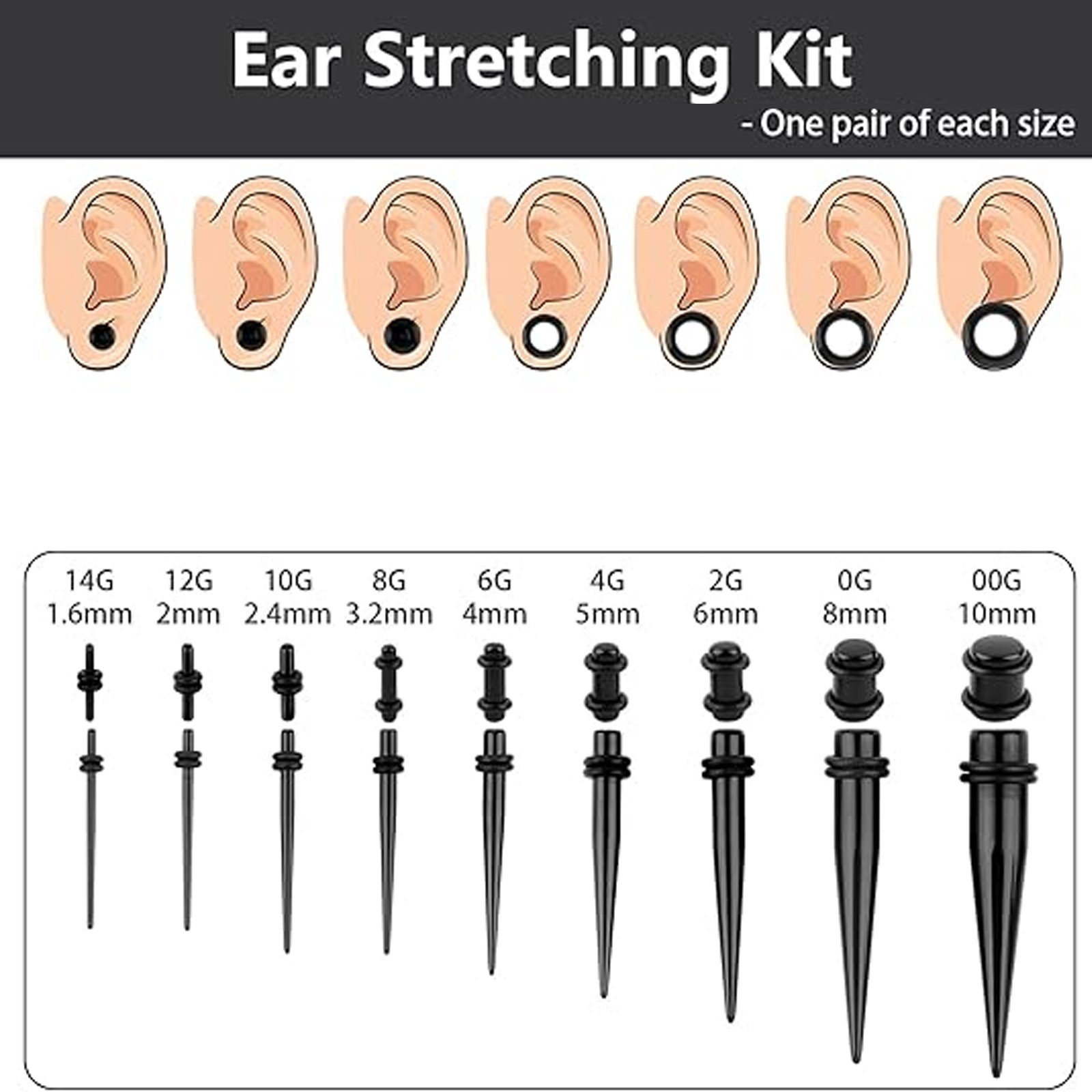24-36PCS Ear Stretching Kit 14G-00G Acrylic Tapers Plugs Tunnels Gauges Set