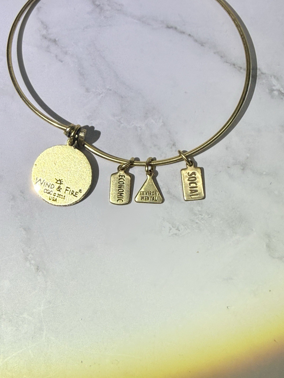 Wind + Fire Enjoy The Journey Expandable Eco Charm Bangle Bracelet Gold-Tone USA