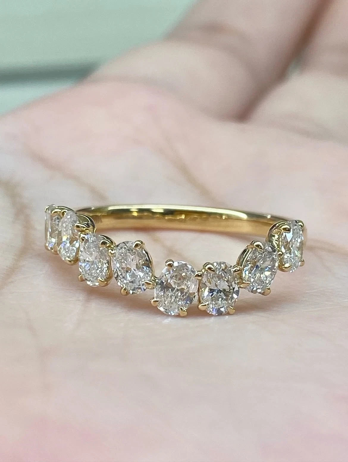 2.50Ct Oval Cut Natural Diamond Half Eternity Wedding Band 14K Yellow Gold 6 7 8