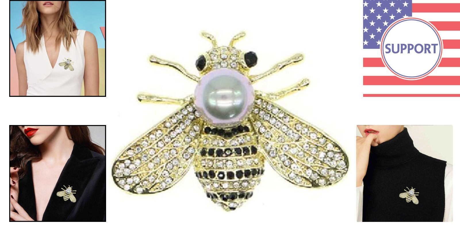 Charming Bee Pin Brooch – 14K Gold & Pearl Accents, Ideal for Everyday Elegance