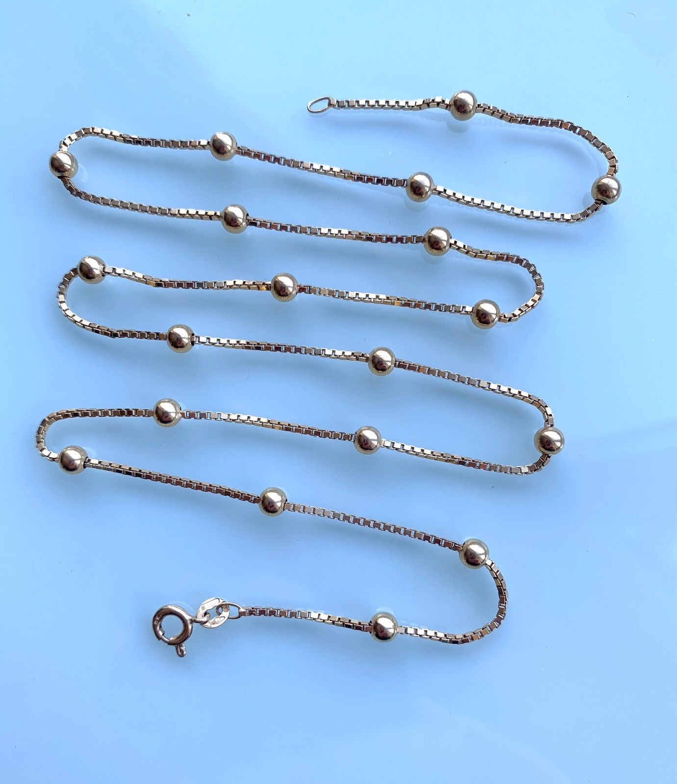 9ct / 9k Gold Ball Ball & Box 23.5″ Chain 7.83g