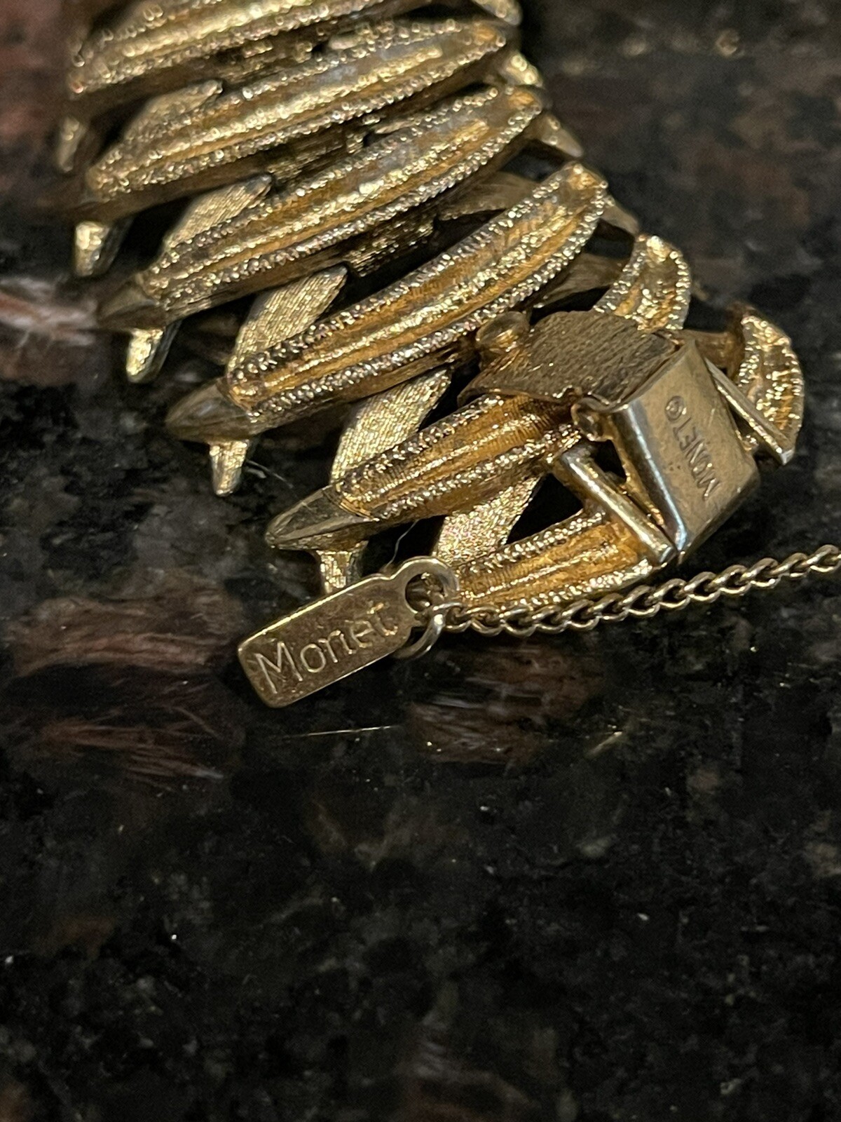 Vintage Monet Gold Tone  Bracelet With Safety Chain                 