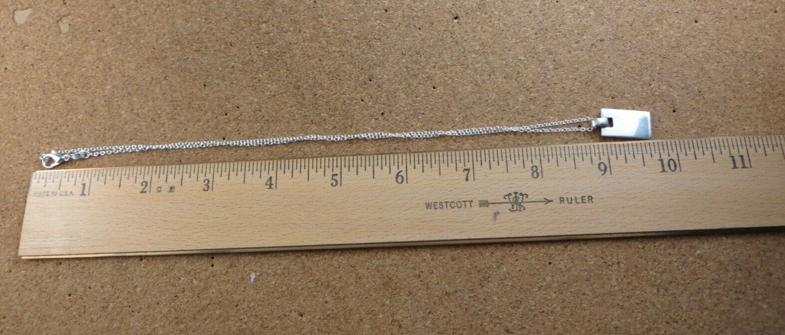 Vintage Sterling Silver Rectangular 1″ Bar Pendant Chain Necklace #128