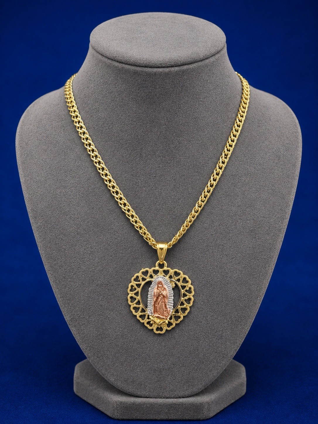 Gold plated none tarnished Cuban Link Chain Round Religious Necklace