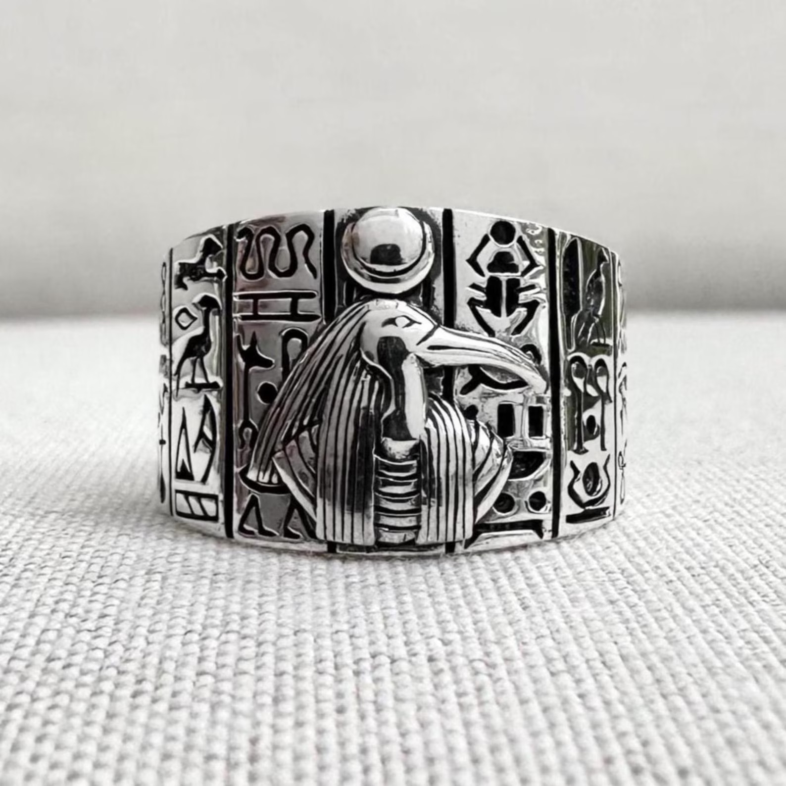 Handcrafted 925 Sterling Silver Thoth Egyptian God of Wisdom Ancient God Ring