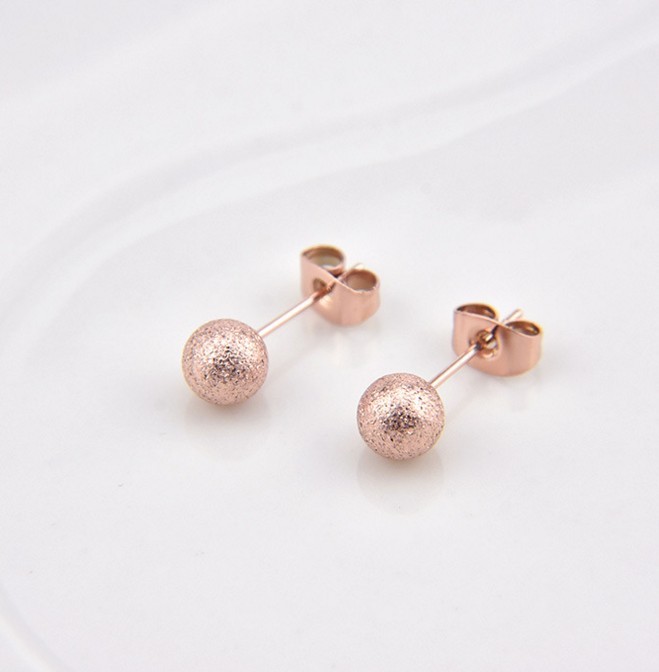 Round Sand Blast Polish Ball Rose gold Silver Stainless Steel Stud Earrings S15
