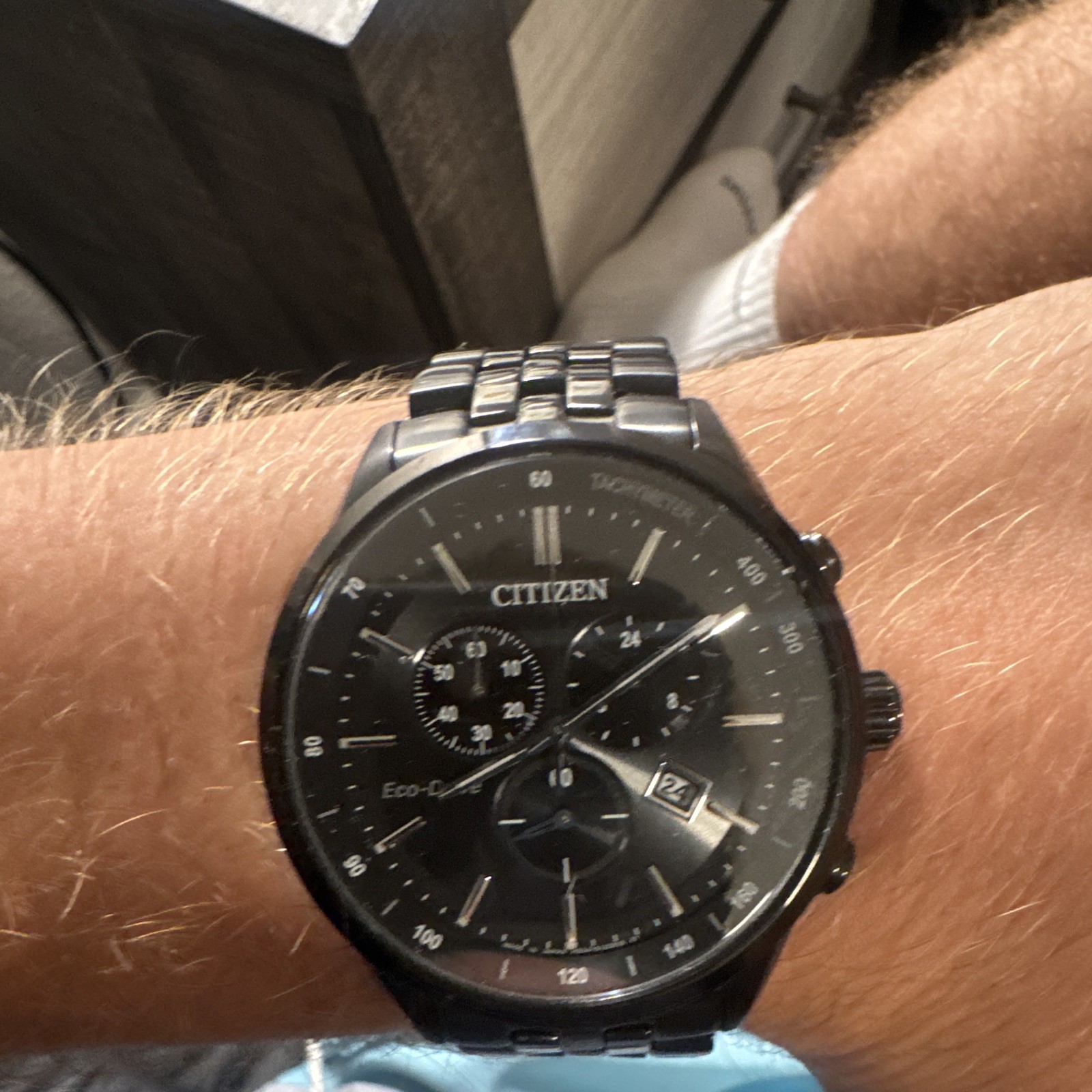 CITIZEN ECO DRIVE MAN’S CHRONOGRAPH BLACK ION-PLATED WATCH
