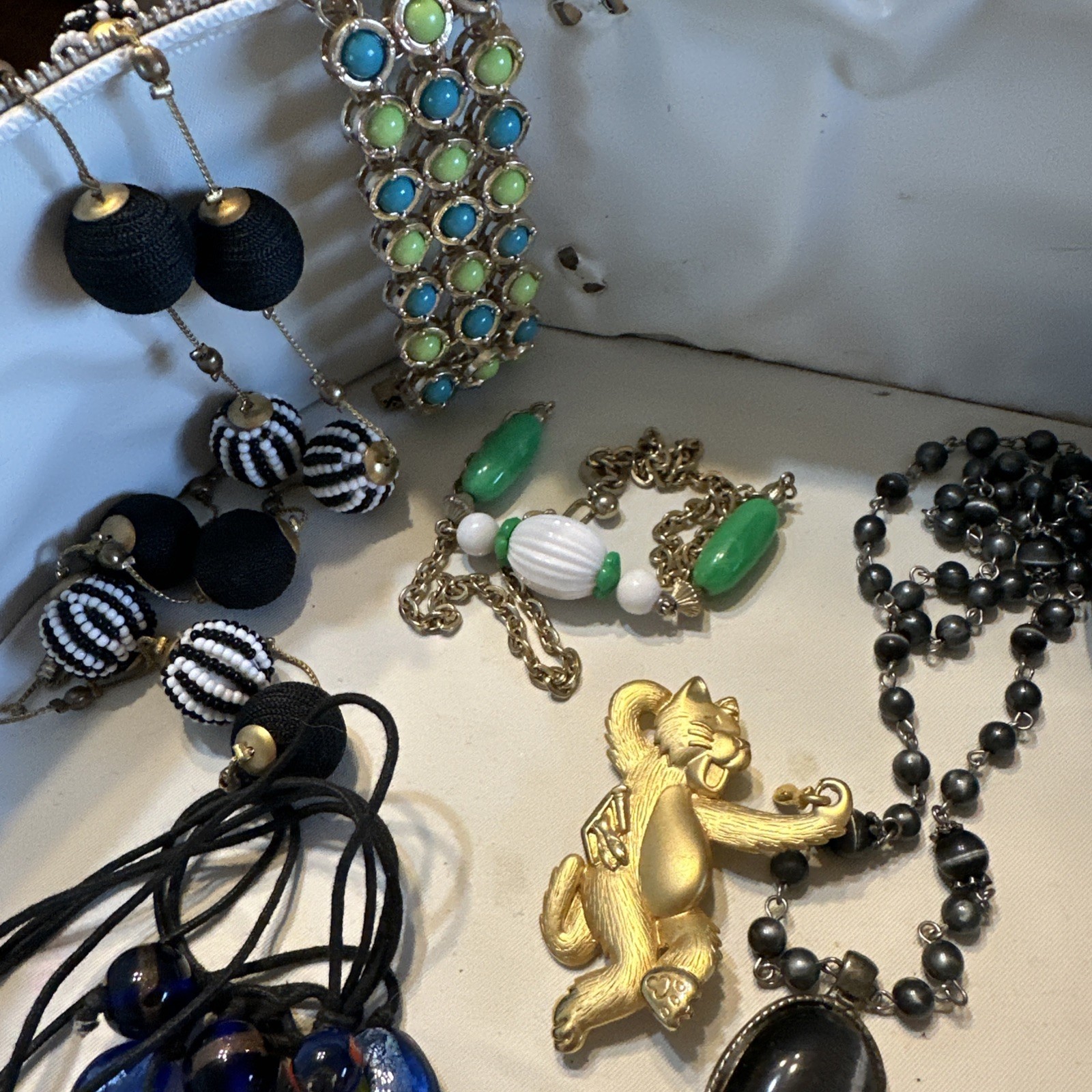 Vintage Jewelry Lot w/ Mod Hard Shell Suitcase Black White Retro Mix Purse Prop