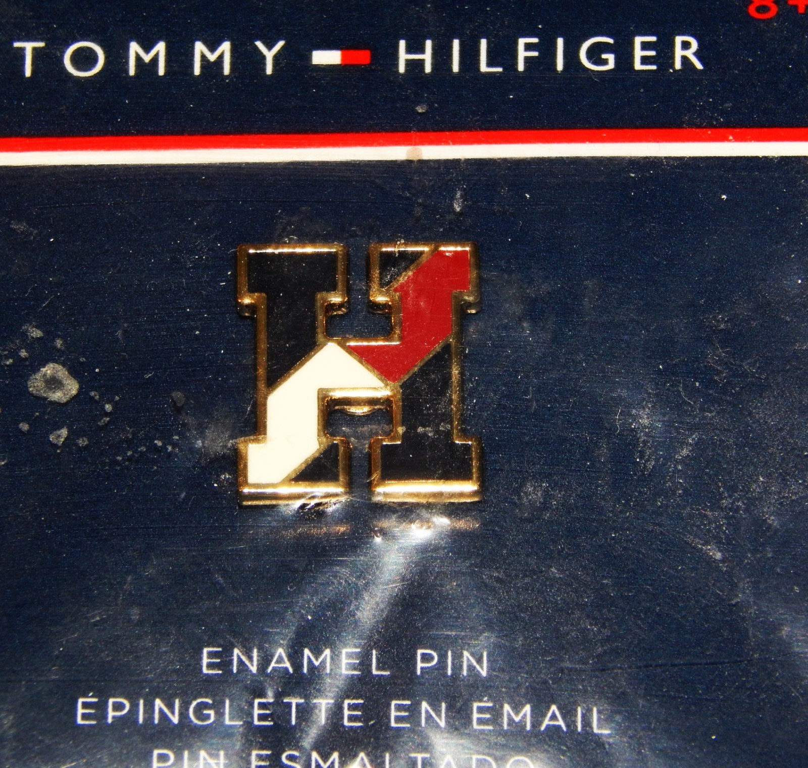 Designer Pin, TOMMY HILFIGER Metal Enamel Pin Back Large H Logo Lapel Pin