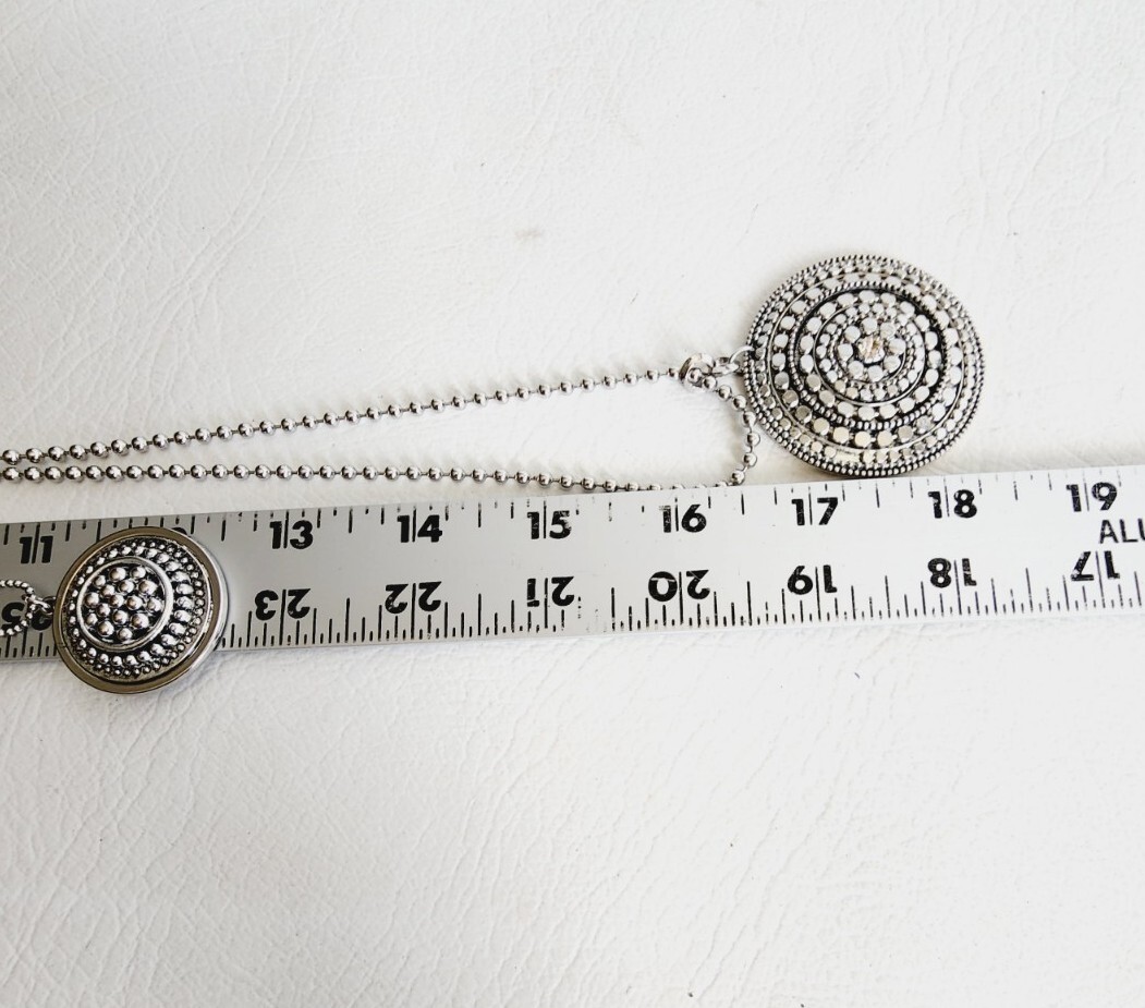 Chico’s Roxi Double Medallion Pendant Ball Beaded Necklace 32 To 36″
