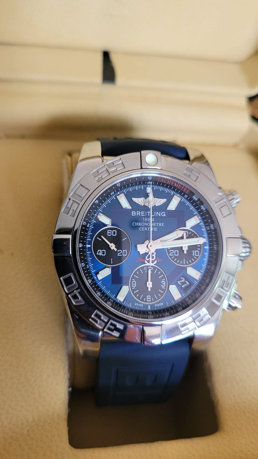 Breitling Chronomat 41 (AB0140) Rare “Black eyed” Blue Dial