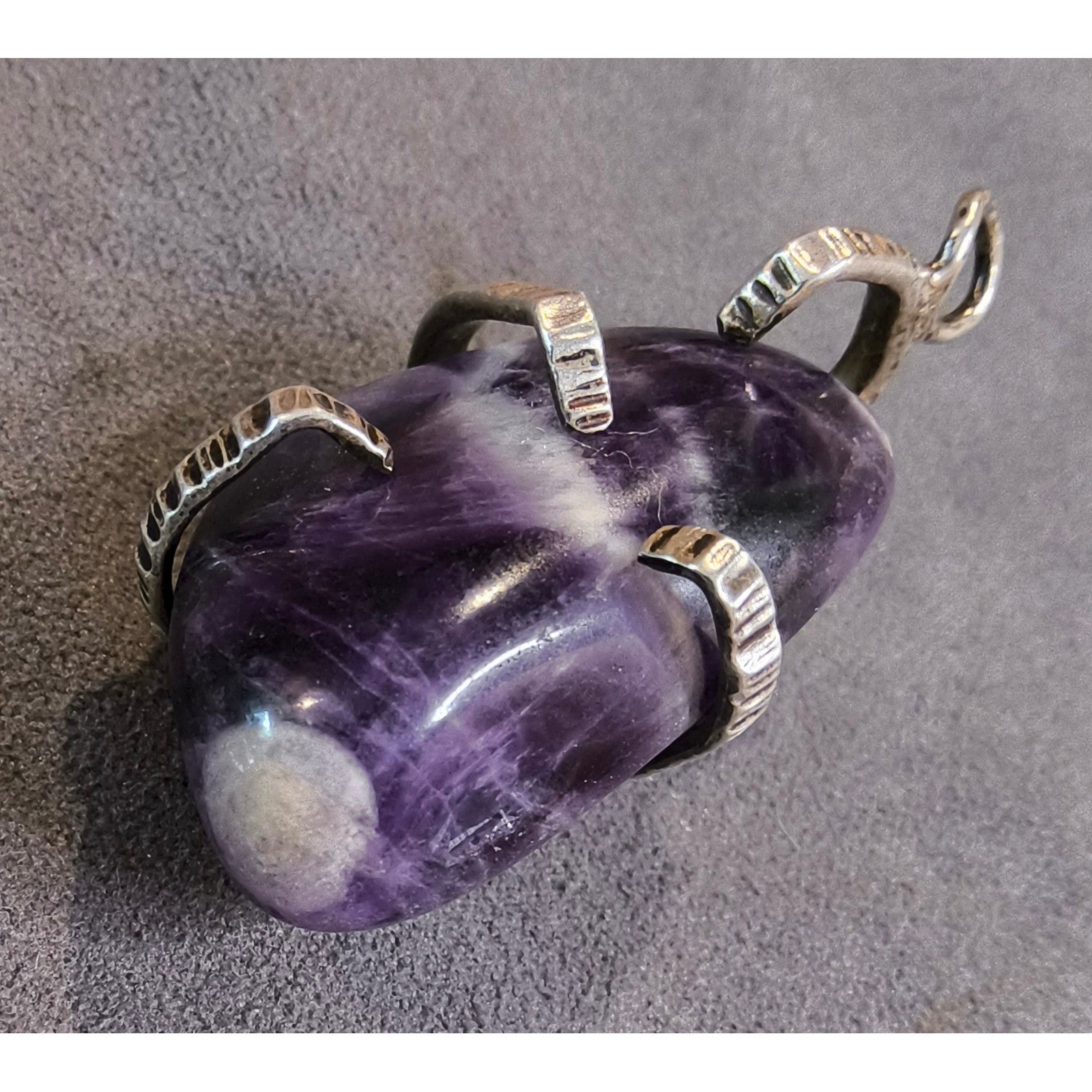 Vintage Artisan Amethyst Nugget Pendant Silver Tone Handmade Gemstone 2″