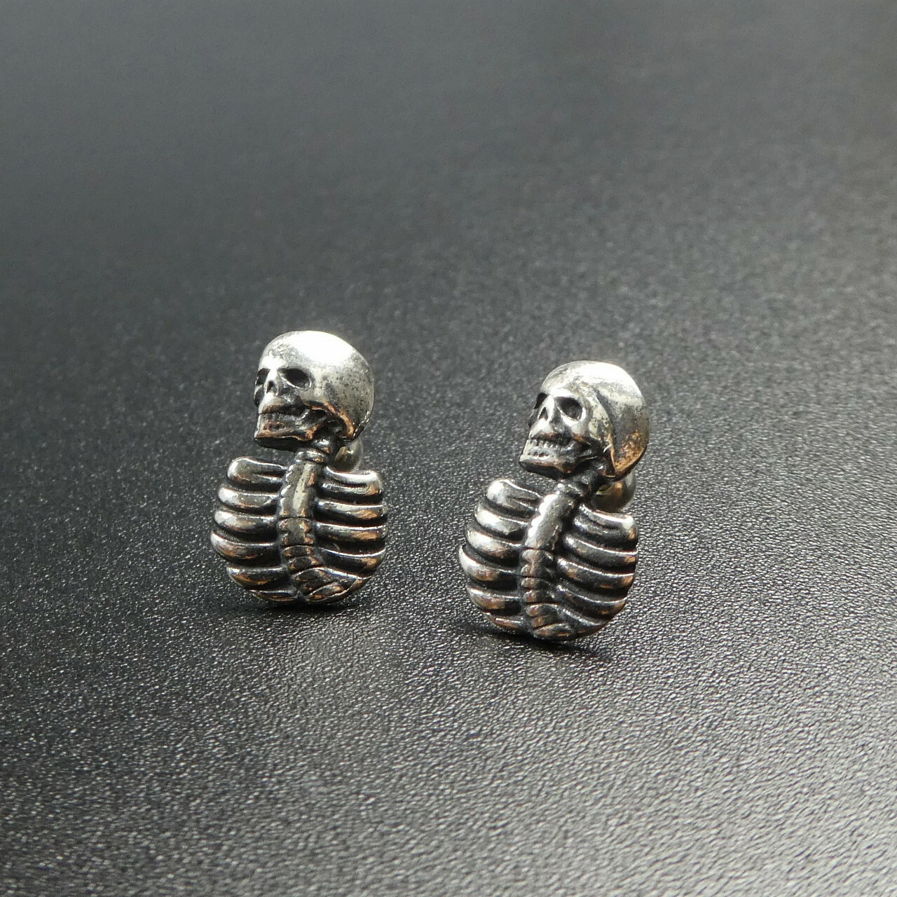 925 Sterling Silver Skull Skeleton Screw Back Ball Stud Earrings Gothic Unique