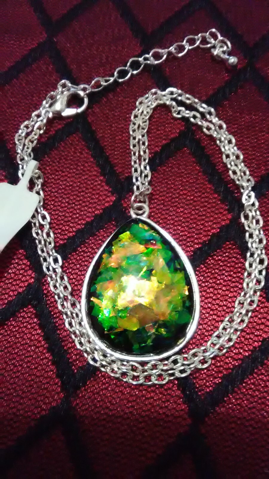 Designer Inspired Black Multi-Color Lucite Silvertone Pendant Necklace 18-20″