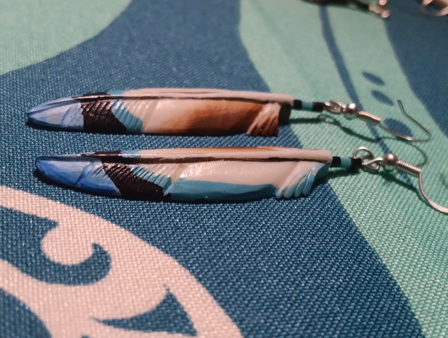 HANDMADE CARVED WATER BUFFALO BONE FEATHER EARRINGS ALASKA BONEYARD COLLECTION