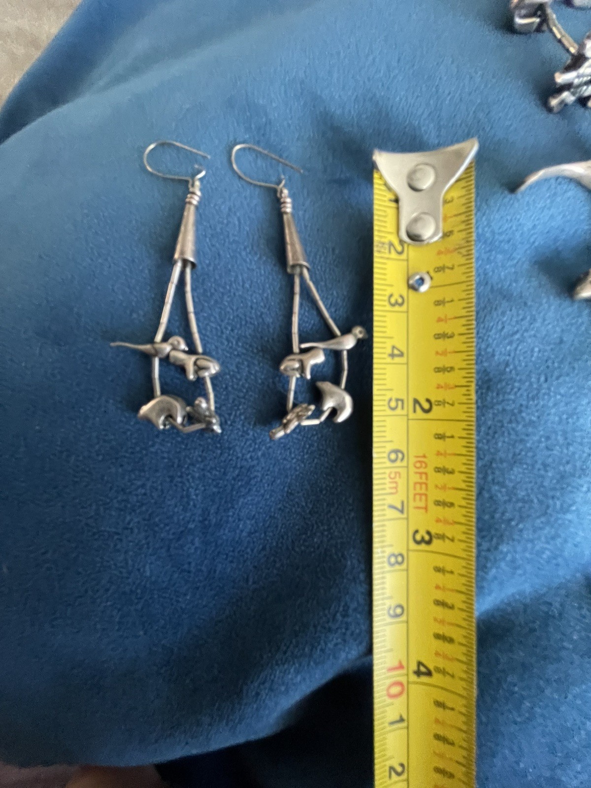 Vintage Sterling Silver Animal Fetish Bead Liquid Heavy Necklace and Earrings