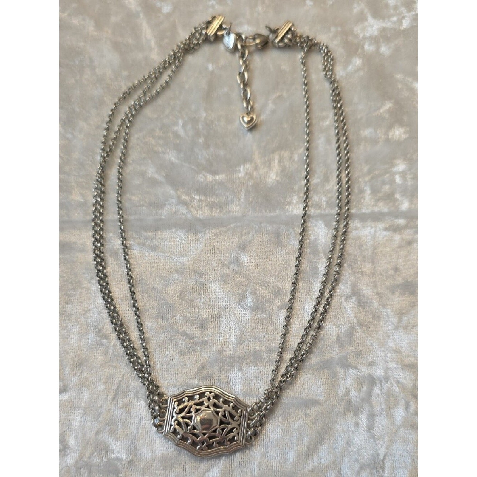 Brighton Silver-Tone Art Deco Filigree Triple Strand Necklace
