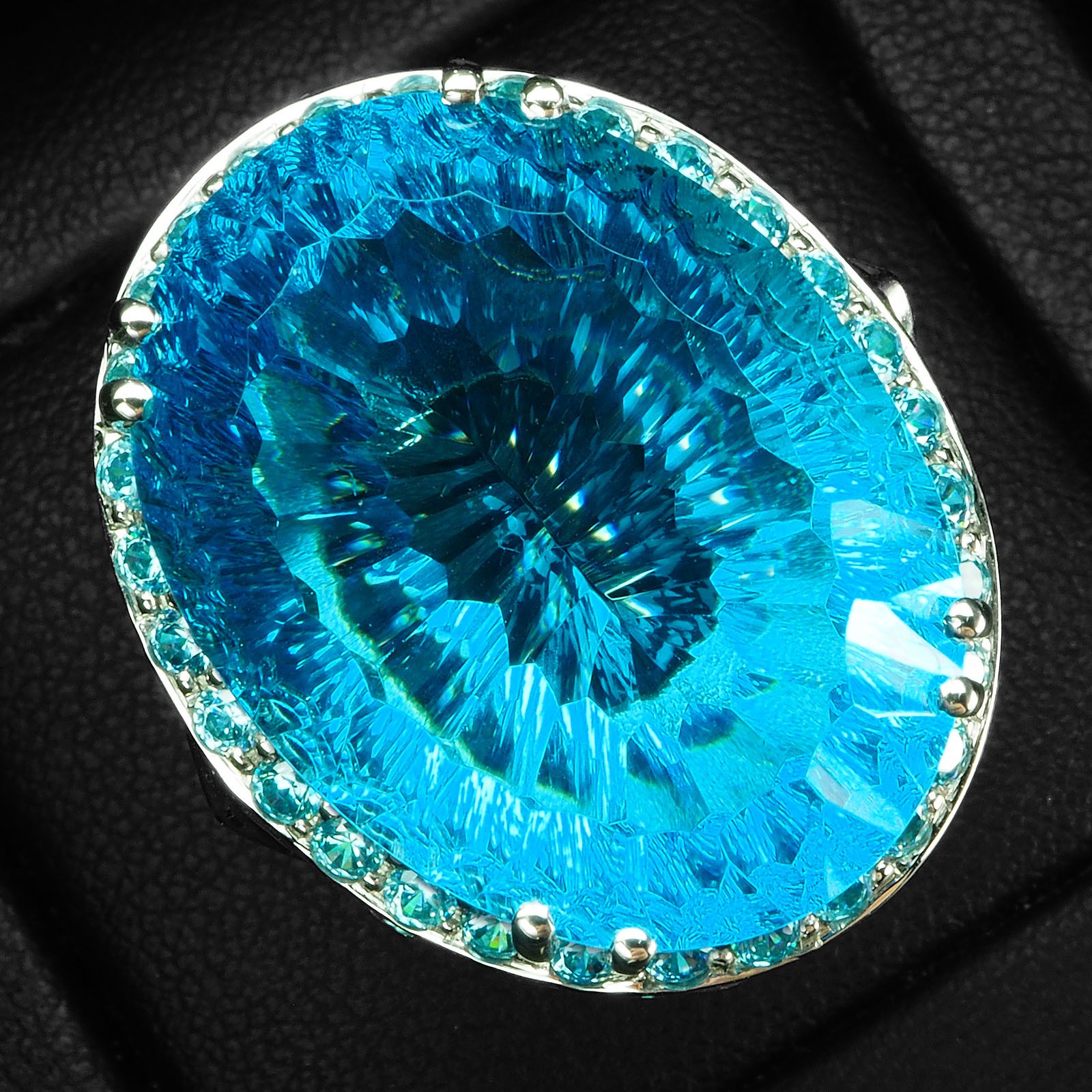 Delicate Neon Blue Tourmaline Concave 35.65Ct 925 Sterling Silver Handmade Rings
