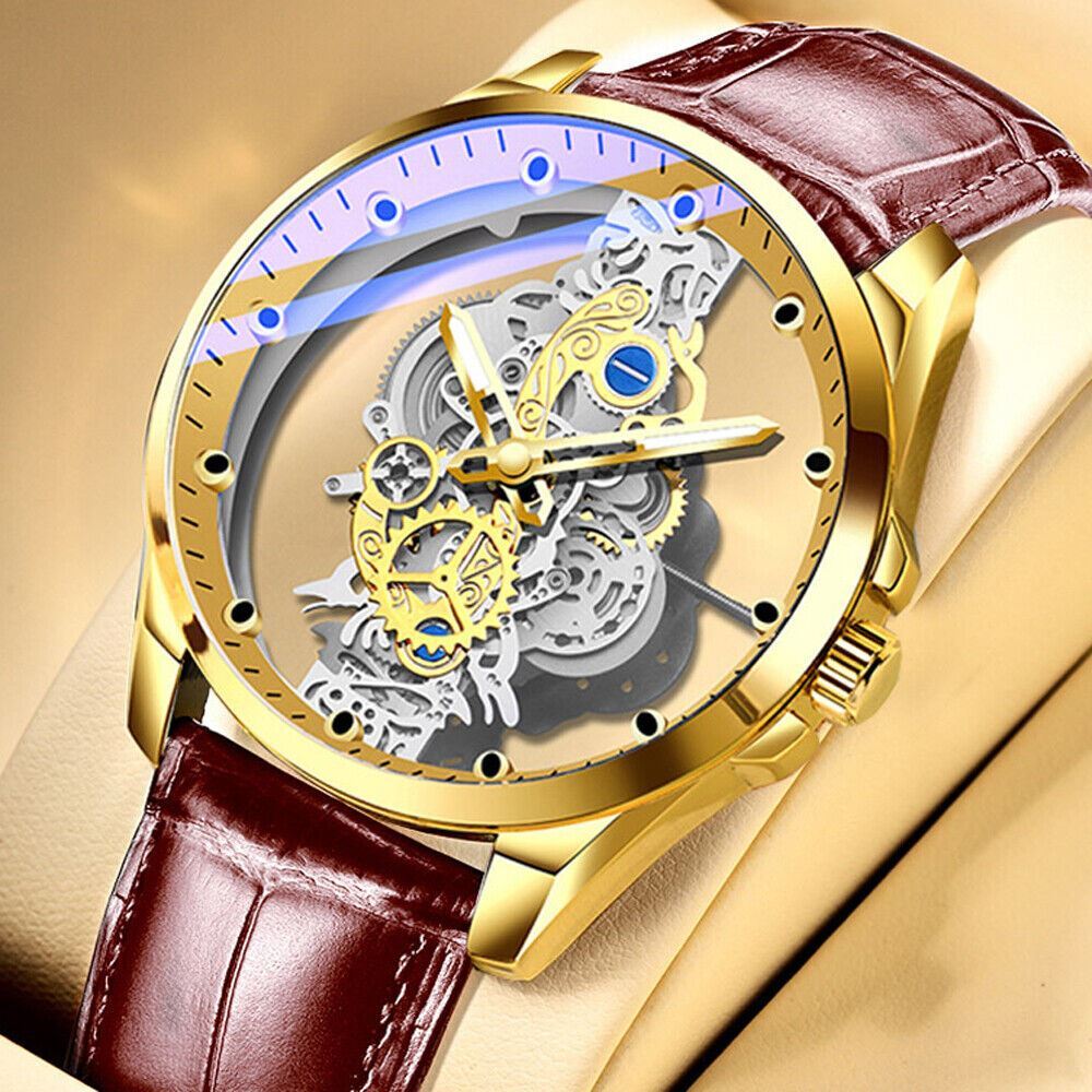 Hollow Skeleton Luxury Men’s Automatic Quartz Stainless Steel Watch Business USA