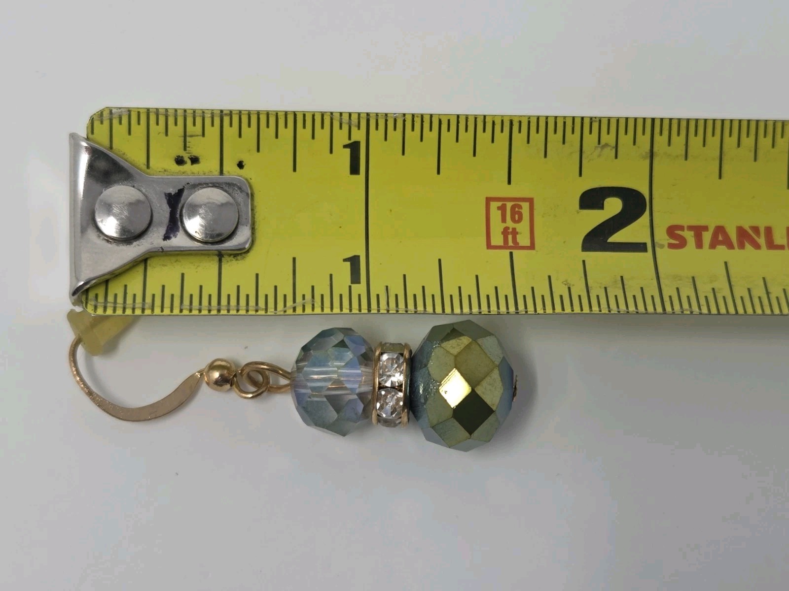 Gold Tone Iridescent Gray & Teal Crystal Long Station Necklace & Earrings Set