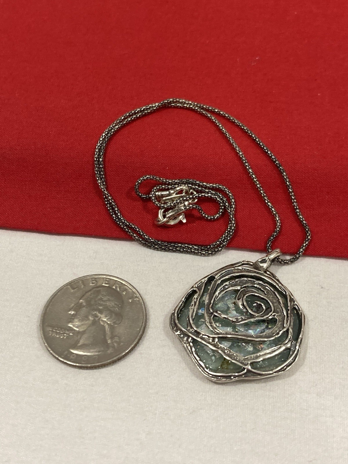 NEW OR PAZ PZ ISRAEL Sterling Silver 925 ROMAN GLASS Pendant Necklace W/BOX COA