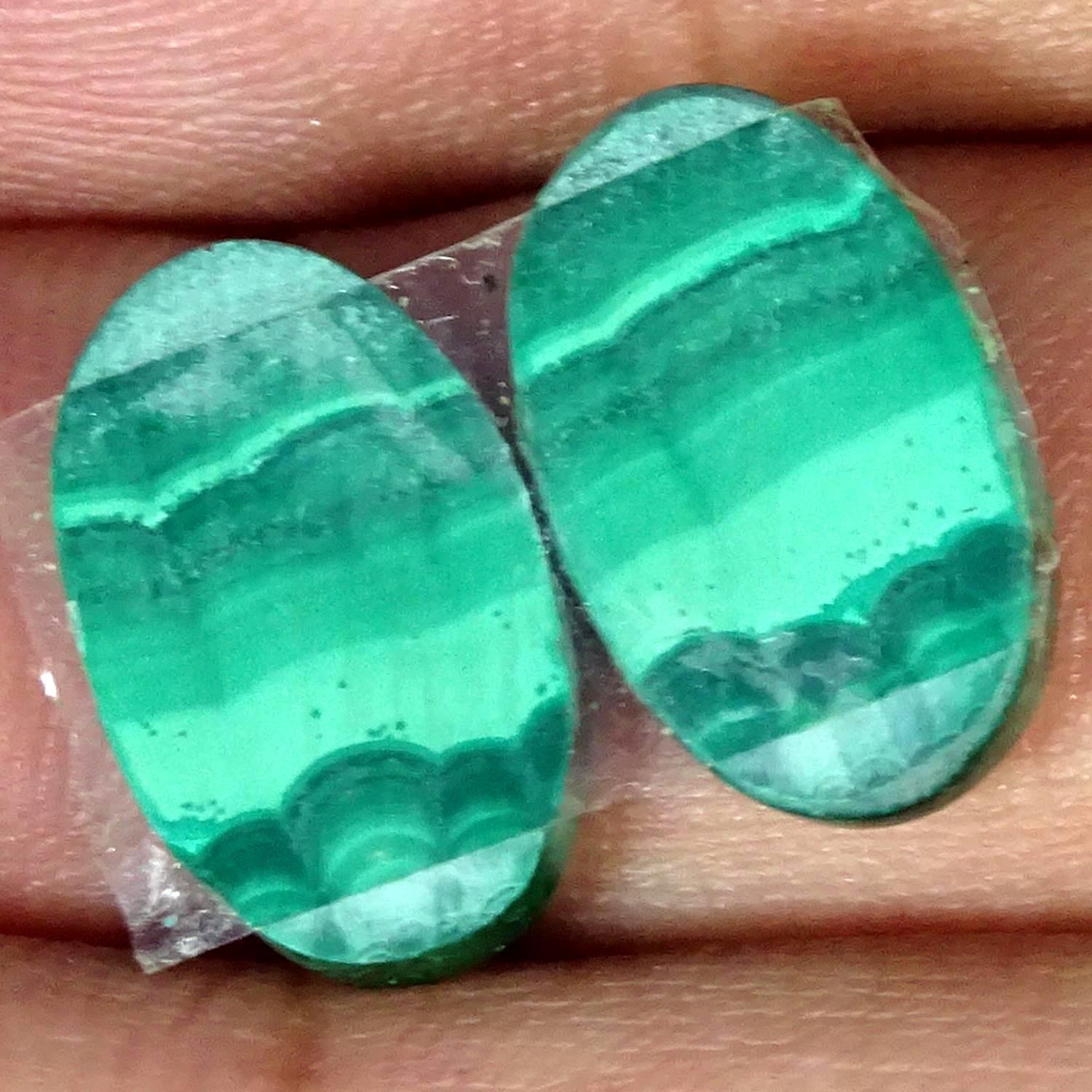 13.20Cts. Natural Best Malachite Pair Oval Cabochon Gemstone 10X16X3MM
