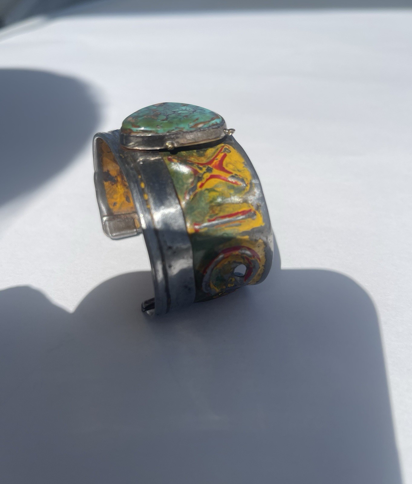 Kit Carson New Mexico License Plate Cuff Bracelet Turquoise 18k accents artisan