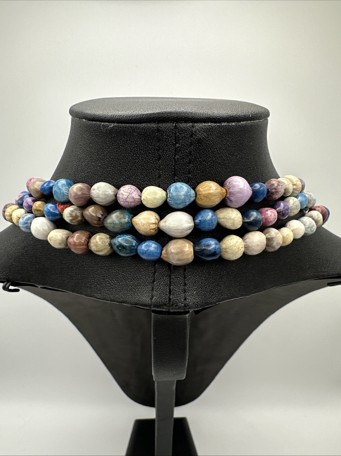Vintage Colorful Dyed Job’s Tears Seeds Beaded Statement Necklace Long 62” Long