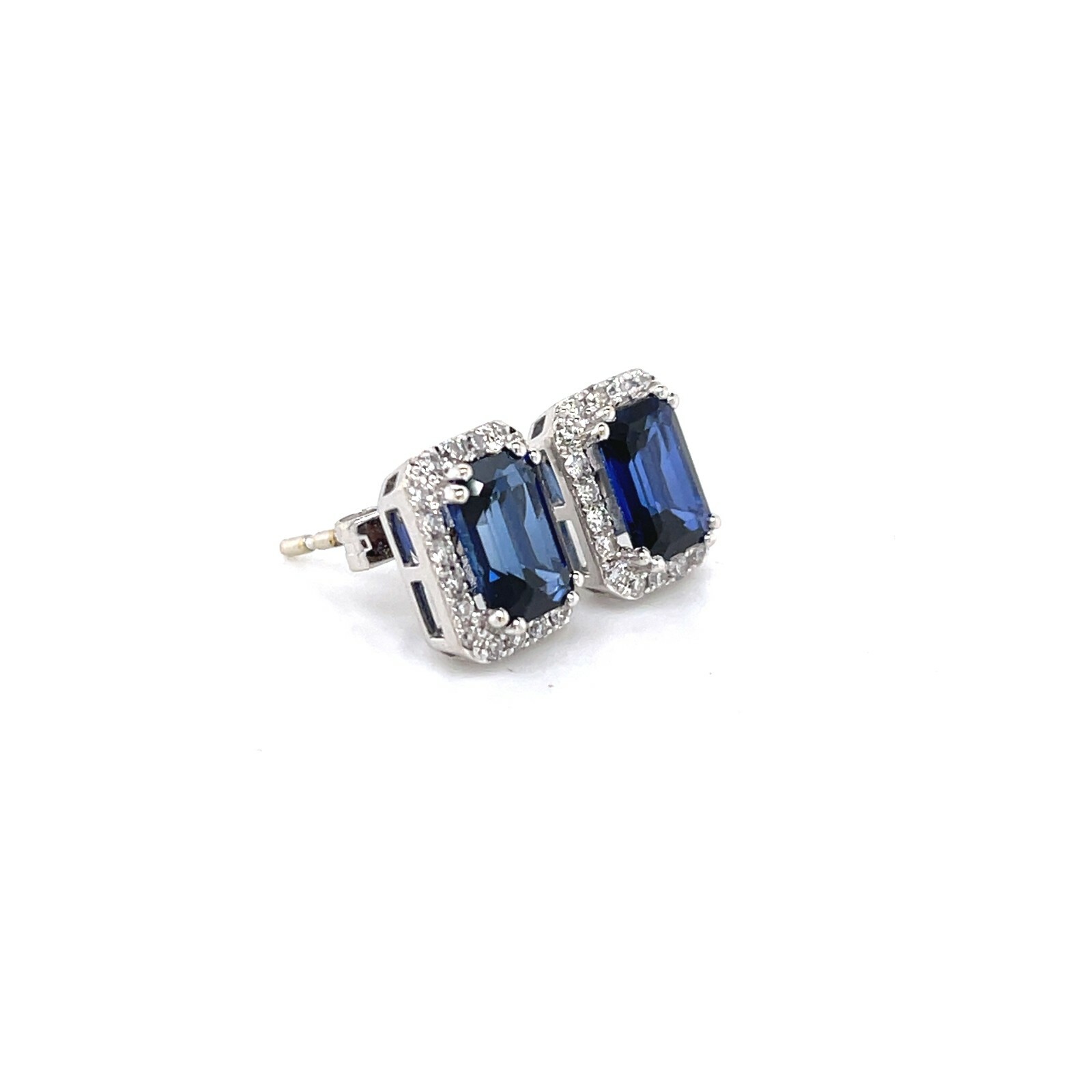 Estate 14k White Gold 2.2 c.t.TW Diffused Blue Sapphire Halo Diamond Earring