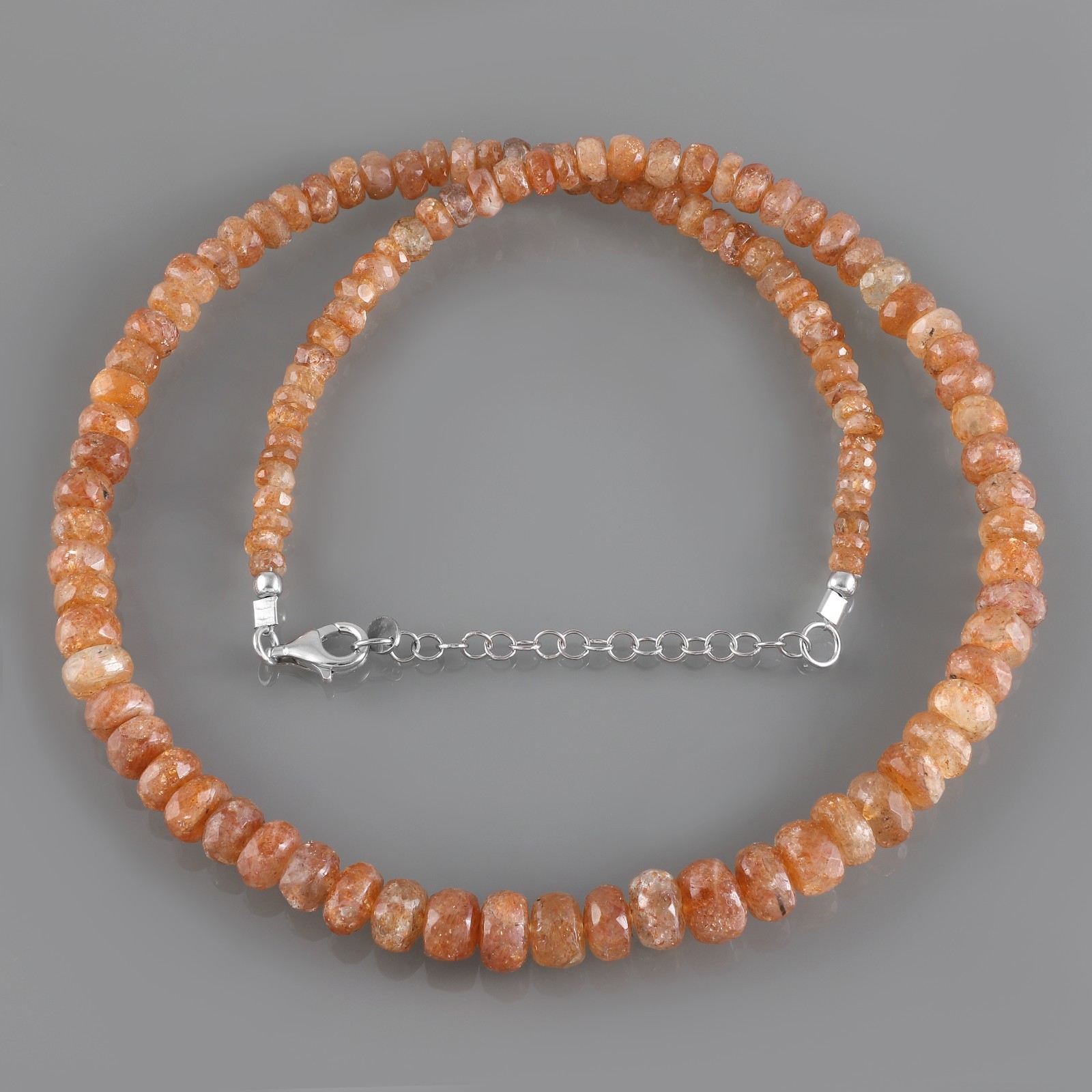 100%Natural Sunstone Stone Beaded Handmade Necklace Faceted Roundel 925 Silver