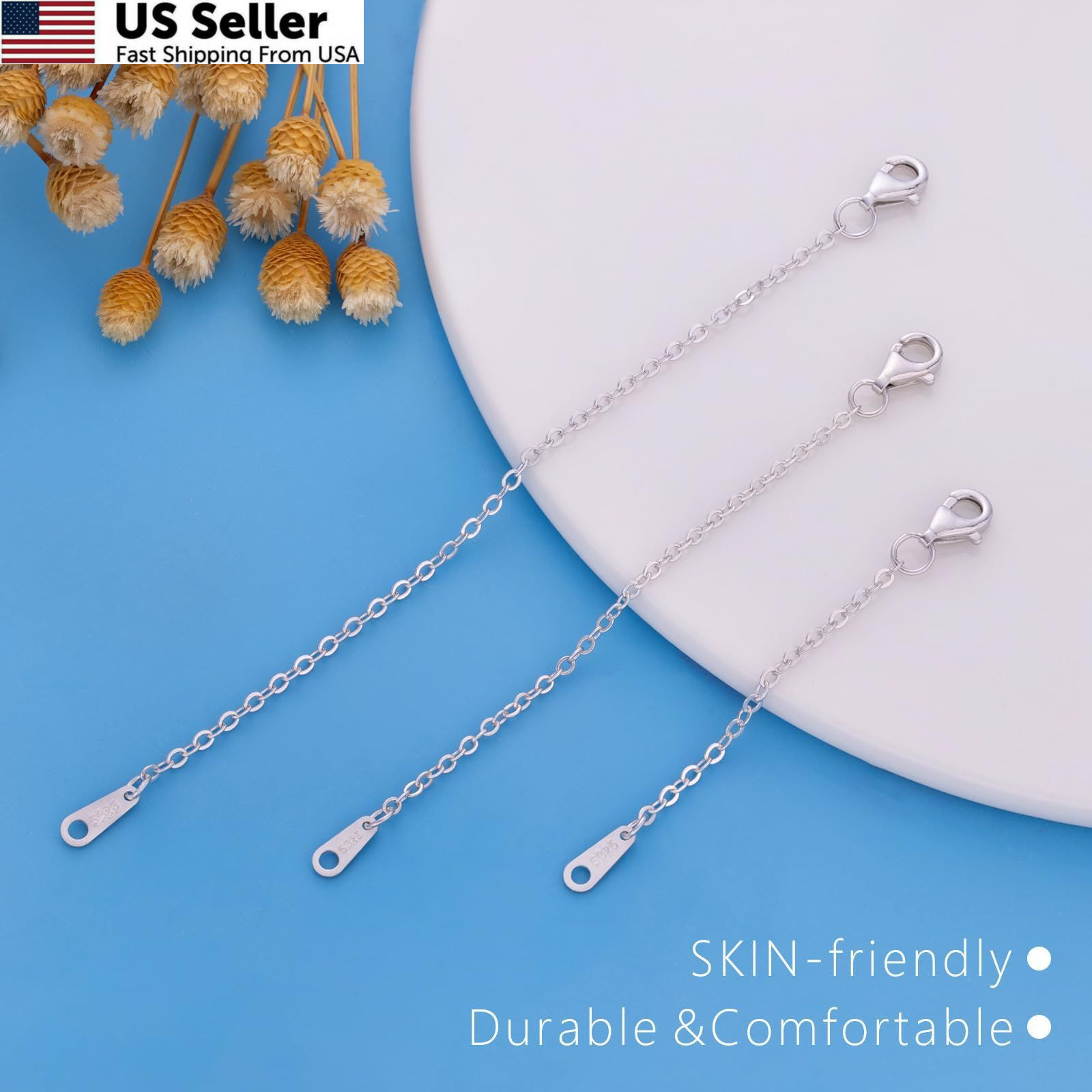 Necklace Extender VANBARIS Sterling Silver Chain Set 3 Pcs 2 3 4″ Fast Ship USA