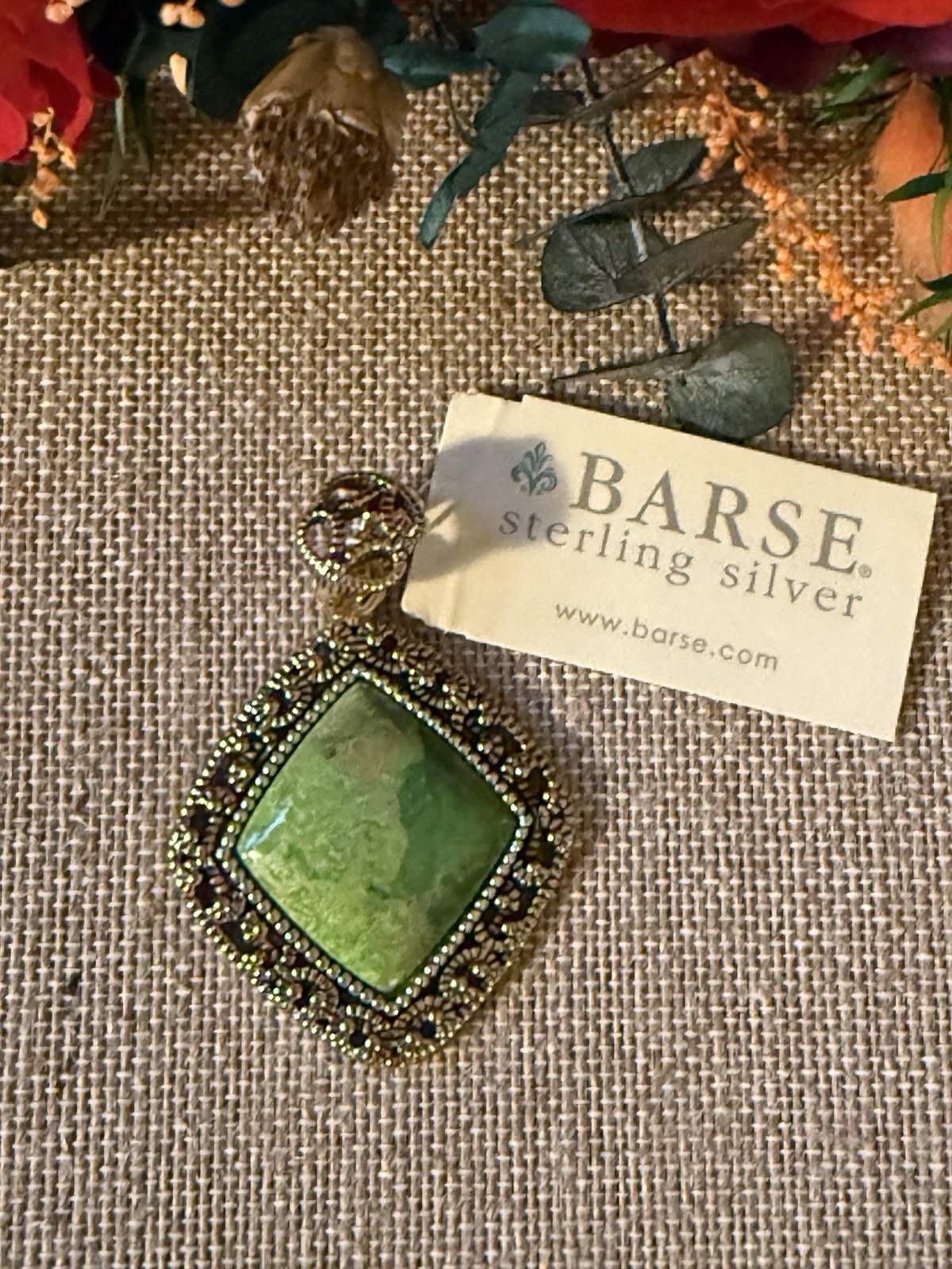 Barse Lime Turquoise Bronzed Sterling Silver Slider Pendant NWT