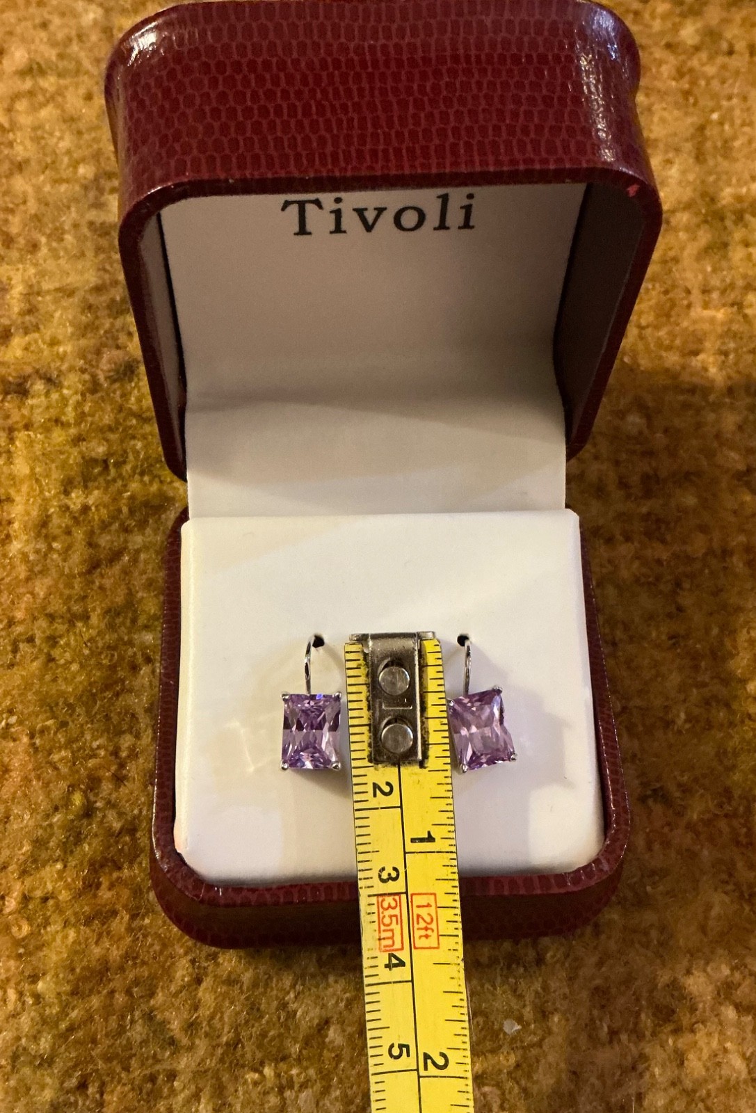 Tivoli Lavender Emerald Cut CZ Leverback Earrings Silver Tone Purple Crystal