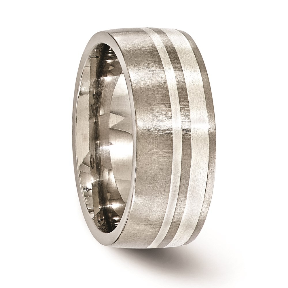 Titanium and Argentium Sterling Silver Brushed 9mm Band Ring Size 10 for Men’s