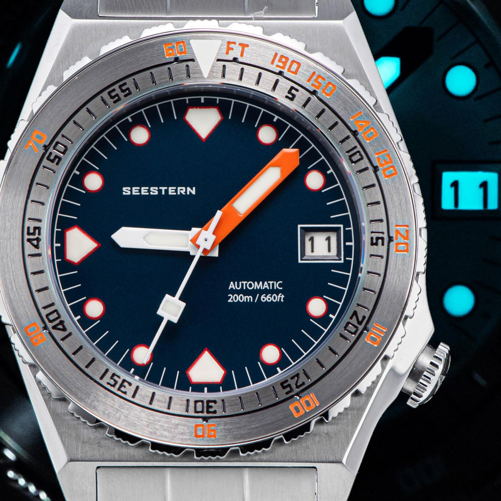 Seestern V3 S407-600T.E LUME DATE Bezel 200m DIVER’S Mens Sport Watch DEEP BLUE