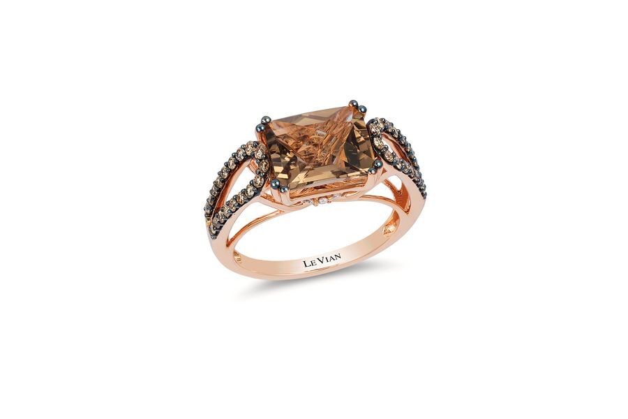 Le Vian 14K Rose Gold Cocktail Ring for Her 3.34 cts Smoky Quartz Diamond Size 7