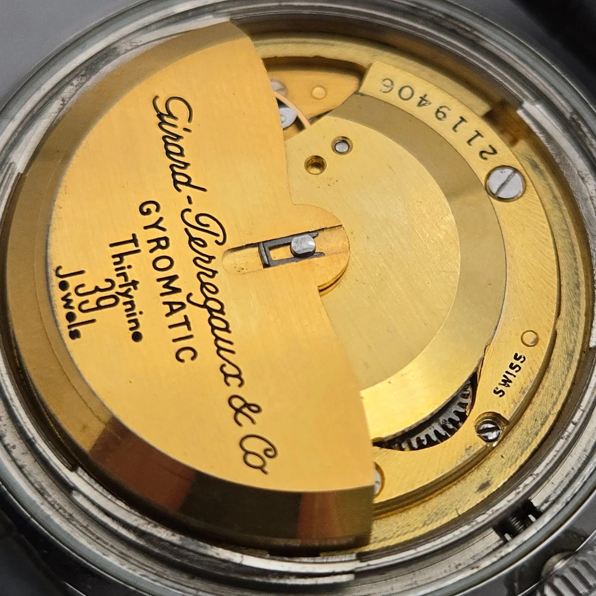 Vintage Girard-Perregaux Gyromatic 39 Jewels tropical Black dial 1950s