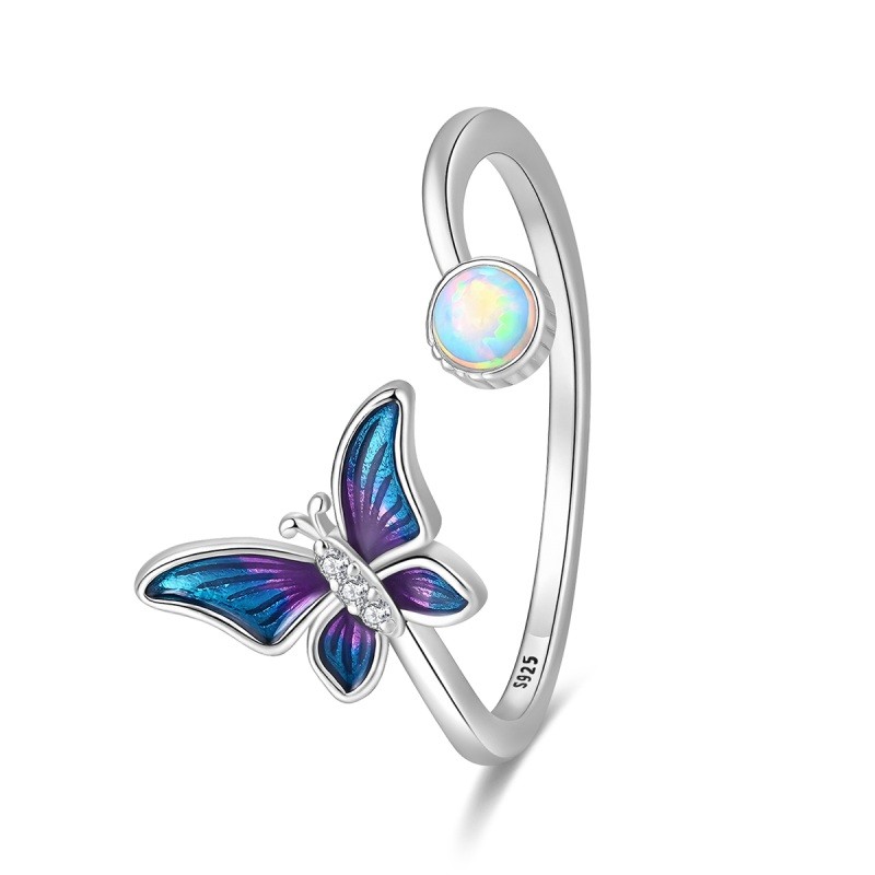 PANDACH Butterfly Rings For Women , Sterling Silver Band Adjustable Rings Gifts